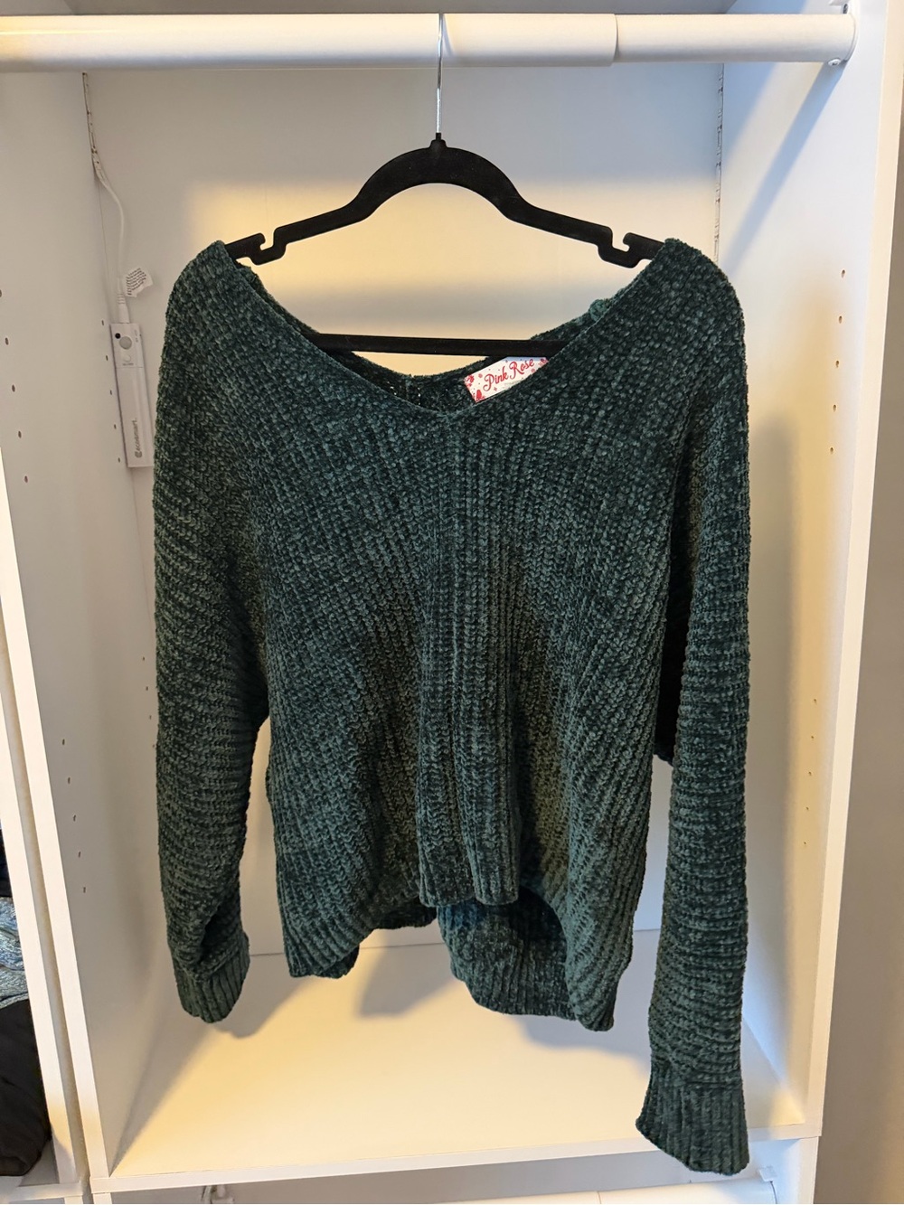 Pink Rose Green Chenille Knit Sweater Size L